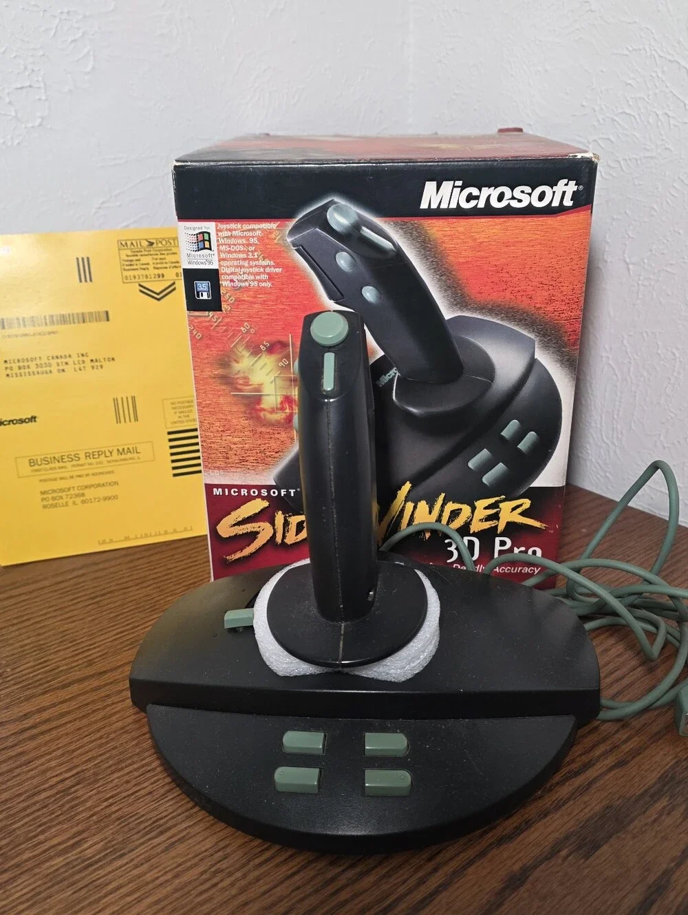 Vintage Microsoft Side Winder 3D Pro PC Joystick Flight Stick 15- Pin Non-USB